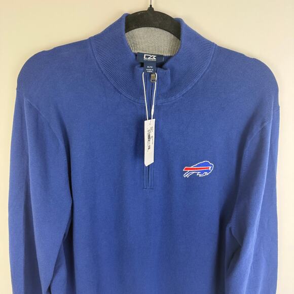 NWT Cutter & Buck Mens Buffalo Bills Quarter-Zip Long Sleeve Blue Sweater Medium - Picture 3 of 9